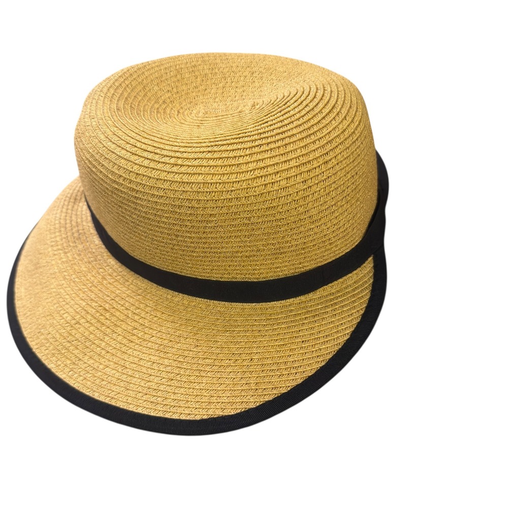 Sun N Sand Straw Sun Hat‎ Womens Black Ribbon Trim Summer Beach Vacation Travel